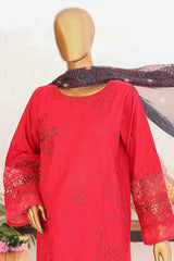 Bin Saeed Stitched 3 Piece Luxury Emb Lawn Vol-02 Suit-LF-972-Red