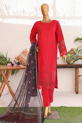 Bin Saeed Stitched 3 Piece Luxury Emb Lawn Vol-02 Suit-LF-972-Red