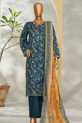 Bin Saeed Stitched 3 Piece Exclusive Printed Lawn Vol-01 Suit-LSM-2596 BLUE