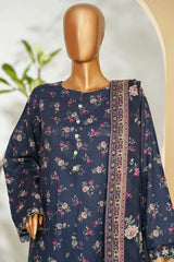 Bin Saeed Stitched 3 Piece Exclusive Printed Lawn Vol-01 Suit-LSM-2614 BLUE