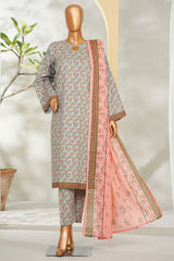 Bin Saeed Stitched 3 Piece Exclusive Printed Lawn Vol-01 Suit-LSM-2618 GRAY
