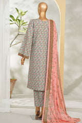 Bin Saeed Stitched 3 Piece Exclusive Printed Lawn Vol-01 Suit-LSM-2618 GRAY