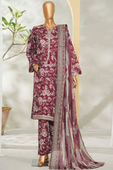 Bin Saeed Stitched 3 Piece Exclusive Printed Lawn Vol-01 Suit-LSM-2628 MAROON