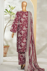 Bin Saeed Stitched 3 Piece Exclusive Printed Lawn Vol-01 Suit-LSM-2628 MAROON
