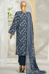 Bin Saeed Stitched 3 Piece Exclusive Printed Lawn Vol-01 Suit-LSM-2630 BLUE