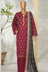 Bin Saeed Stitched 3 Piece Exclusive Printed Lawn Vol-01 Suit-LSM-2639 MAROON
