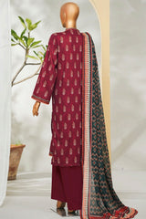 Bin Saeed Stitched 3 Piece Exclusive Printed Lawn Vol-01 Suit-LSM-2639 MAROON