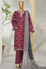 Bin Saeed Stitched 3 Piece Exclusive Printed Lawn Vol-01 Suit-LSM-2673 MAROON