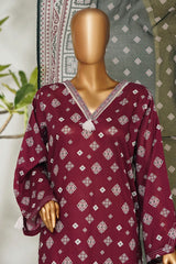 Bin Saeed Stitched 3 Piece Exclusive Printed Lawn Vol-01 Suit-LSM-2673 MAROON