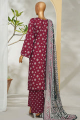 Bin Saeed Stitched 3 Piece Exclusive Printed Lawn Vol-01 Suit-LSM-2673 MAROON