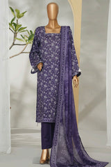 Bin Saeed Stitched 3 Piece Exclusive Printed Lawn Vol-01 Suit-LSM-2677 PURPLE