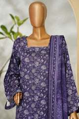 Bin Saeed Stitched 3 Piece Exclusive Printed Lawn Vol-01 Suit-LSM-2677 PURPLE