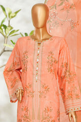 Bin Saeed Stitched 3 Piece Exclusive Printed Lawn Vol-01 Suit-LSM-2692 PEACH