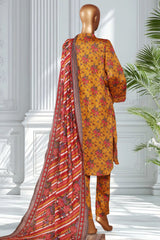 Bin Saeed Stitched 3 Piece Exclusive Printed Lawn Vol-02 Suit-LSM-2717-Mustard
