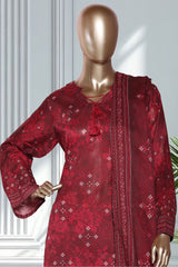 Bin Saeed Stitched 3 Piece Exclusive Printed Lawn Vol-02 Suit-LSM-2722-Maroon