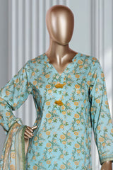 Bin Saeed Stitched 3 Piece Exclusive Printed Lawn Vol-02 Suit-LSM-2724-Ferozi