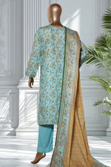 Bin Saeed Stitched 3 Piece Exclusive Printed Lawn Vol-02 Suit-LSM-2724-Ferozi