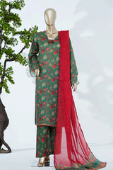 Bin Saeed Stitched 3 Piece Exclusive Printed Lawn Vol-07 Suit-LSM-2856- GREEN