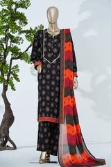 Bin Saeed Stitched 3 Piece Exclusive Printed Lawn Vol-07 Suit-LSM-2858- BLACK