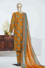 Bin Saeed Stitched 3 Piece Exclusive Printed Lawn Vol-06 Suit-LSM-2862- MUSTARD