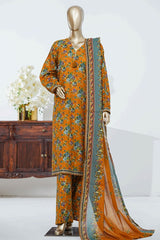 Bin Saeed Stitched 3 Piece Exclusive Printed Lawn Vol-06 Suit-LSM-2862- MUSTARD