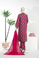 Bin Saeed Stitched 3 Piece Exclusive Printed Lawn Vol-08 Suit-LSM-2876-Maroon