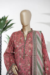 Bin Saeed Stitched 3 Piece Exclusive Printed Lawn Vol-08 Suit-LSM-2881-Red