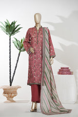 Bin Saeed Stitched 3 Piece Exclusive Printed Lawn Vol-08 Suit-LSM-2881-Red