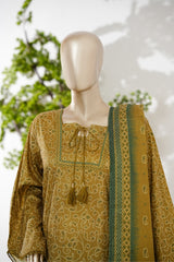 Bin Saeed Stitched 3 Piece Exclusive Printed Lawn Vol-08 Suit-LSM-2891-Mehndi