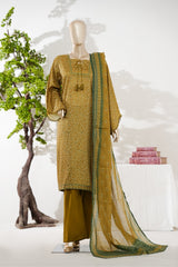 Bin Saeed Stitched 3 Piece Exclusive Printed Lawn Vol-08 Suit-LSM-2891-Mehndi