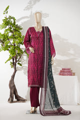 Bin Saeed Stitched 3 Piece Exclusive Printed Lawn Vol-08 Suit-LSM-2892-Maroon