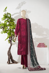 Bin Saeed Stitched 3 Piece Exclusive Printed Lawn Vol-08 Suit-LSM-2892-Maroon