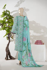 Bin Saeed Stitched 3 Piece Exclusive Printed Lawn Vol-08 Suit-LSM-2893-Ferozi