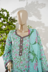 Bin Saeed Stitched 3 Piece Exclusive Printed Lawn Vol-08 Suit-LSM-2893-Ferozi