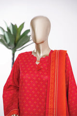 Bin Saeed Stitched 3 Piece Exclusive Printed Lawn Vol-09 Suit-LSM-2909-Red