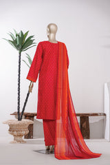 Bin Saeed Stitched 3 Piece Exclusive Printed Lawn Vol-09 Suit-LSM-2909-Red