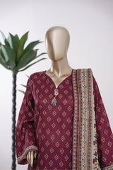 Bin Saeed Stitched 3 Piece Exclusive Printed Lawn Vol-09 Suit-LSM-2910-Maroon