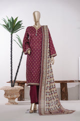 Bin Saeed Stitched 3 Piece Exclusive Printed Lawn Vol-09 Suit-LSM-2910-Maroon