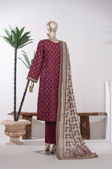 Bin Saeed Stitched 3 Piece Exclusive Printed Lawn Vol-09 Suit-LSM-2910-Maroon
