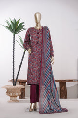 Bin Saeed Stitched 3 Piece Exclusive Printed Lawn Vol-09 Suit-LSM-2914-Maroon