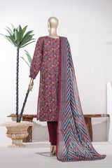 Bin Saeed Stitched 3 Piece Exclusive Printed Lawn Vol-09 Suit-LSM-2914-Maroon