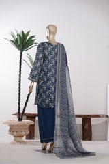Bin Saeed Stitched 3 Piece Exclusive Printed Lawn Vol-09 Suit-LSM-2917-Blue