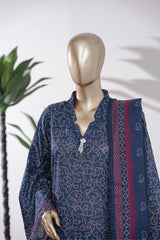 Bin Saeed Stitched 3 Piece Exclusive Printed Lawn Vol-09 Suit-LSM-2921-Navy Blue