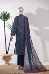 Bin Saeed Stitched 3 Piece Exclusive Printed Lawn Vol-09 Suit-LSM-2921-Navy Blue