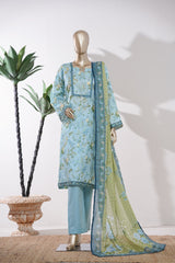 Bin Saeed Stitched 3 Piece Exclusive Printed Lawn Vol-09 Suit-LSM-2922-Sky Blue