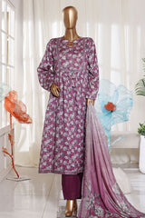 Bin Saeed Stitched 3 Piece Exclusive Printed Frock-LSM-2961-PURPLE