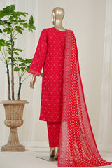 Bin Saeed Stitched 3 Piece Exclusive Printed Lawn Vol-10 Suit-LSM-2980-RED