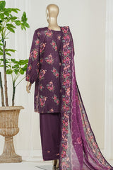 Bin Saeed Stitched 3 Piece Exclusive Printed Farshi Shalwar Vol-01 Suit-LSM-2989-PURPLE