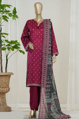 Bin Saeed Stitched 3 Piece Exclusive Printed Lawn Vol-10 Suit-LSM-3001-MAROON