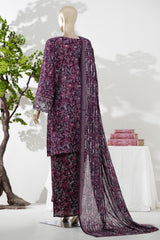 Bin Saeed Stitched 3 Piece Exc Emb Lawn Short Length With Broad Flapper-LSM-3003-PURPLE